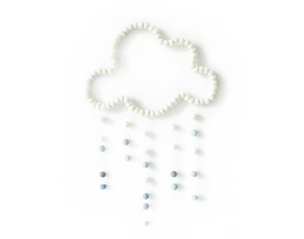 Cloud Mobile, White Blue, baby nursery mobile for cot, kids room wall hanging decor