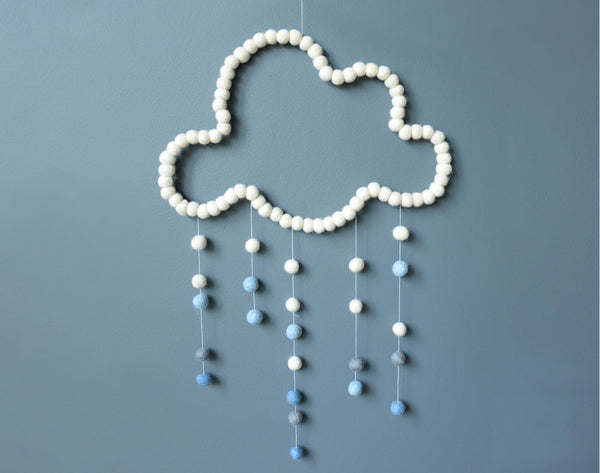 Cloud Mobile, White Blue, baby nursery mobile for cot, kids room wall hanging decor