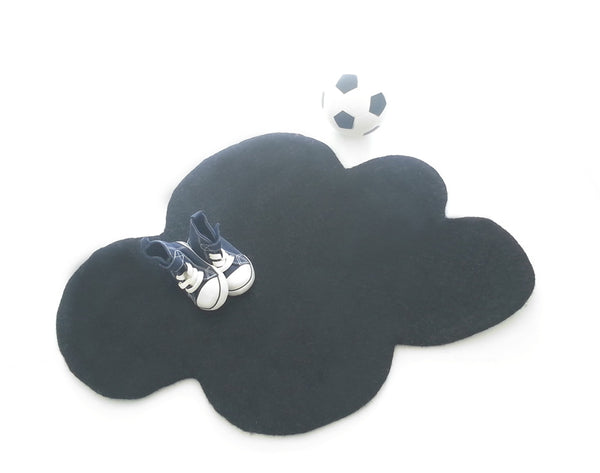Cloud Felt Rug, BLACK, kids rug, wool children play mat, scandi nursery kids decor
