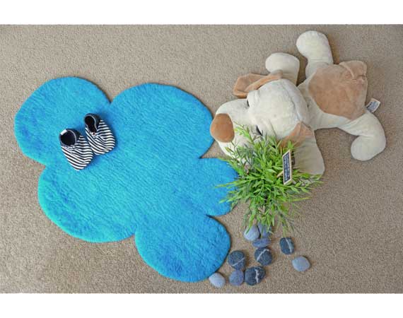 Cloud Kids Rug, felt rug, CYAN BLUE, nursery rug, wool children play mat, scandi kids decor