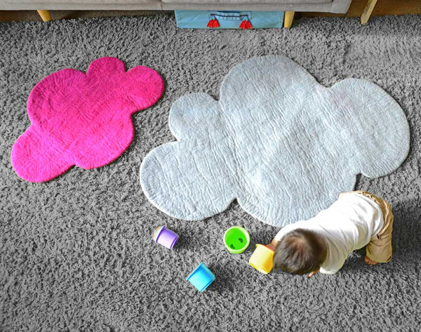 Cloud Felt Rug, HOT PINK, kids rug, wool children play mat, scandi nursery kids decor