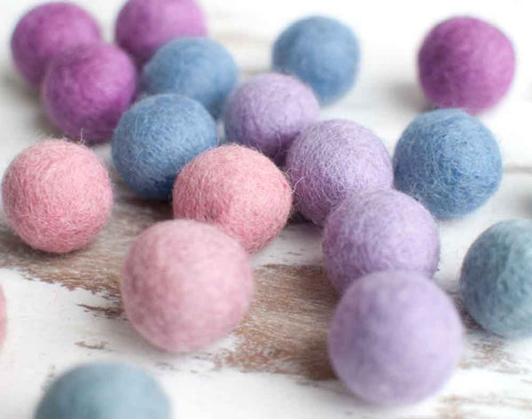 Pastel Felt Balls 2.5cm x20 Wool Pom Poms. Craft Supplies. Kids Decor Craft.