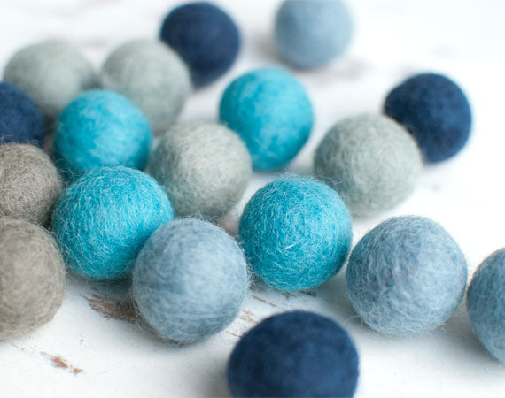 Blue Grey Mixed Felt Balls 1cm x100 Pom Poms. DIY Craft Supplies. Wool Kids Decor, Scrapbook, Beads