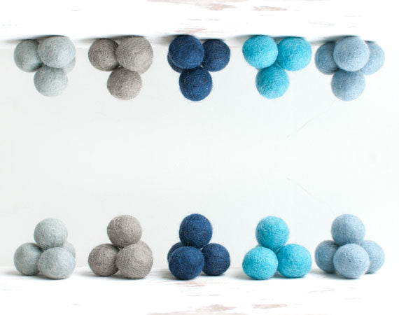 Mixed Blue Felt Balls 2.5cm x20 Mixed Blue Grey Wool Pom Poms. Craft Supplies. Winter Shade.