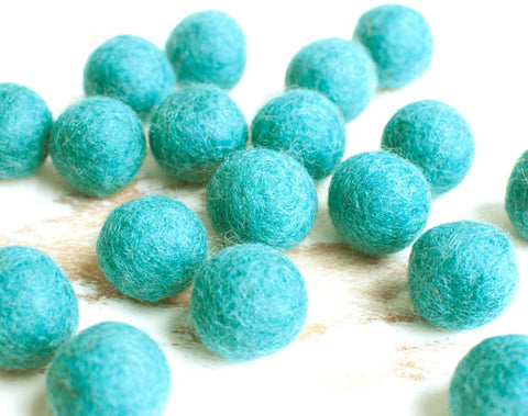 Cyan Blue Felt Balls 2cm x20 Wool Pom Poms. Craft Supplies. Kids Decor Craft.