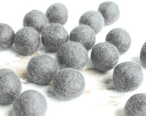 Grey Felt Balls 2cm x20 Wool Pom Poms. Craft Supplies. Kids Decor Craft.