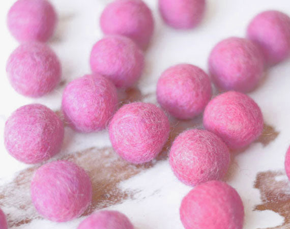 Pink Felt Balls 2cm x20 Wool Pom Poms. Craft Supplies. Kids Decor Craft.
