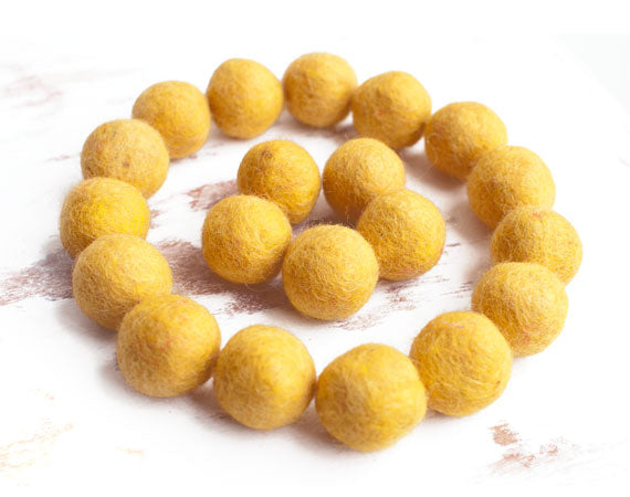 Mustard Yellow Felt Balls 2cm x20 Wool Pom Poms. Craft Supplies. Kids Decor Craft.