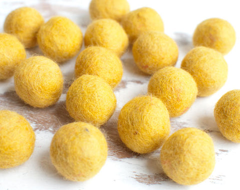 Mustard Yellow Felt Balls 2.5cm x20 Wool Pom Poms. Craft Supplies. Kids Decor Craft.