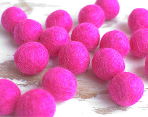 Hot Pink Felt Balls 2.5cm x20 Wool Pom Poms. Craft Supplies. Kids Decor Craft.