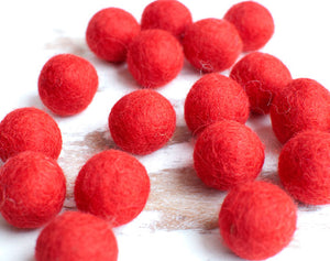Red Felt Balls 2cm x20 Wool Pom Poms. Craft Supplies. Kids Decor Craft.