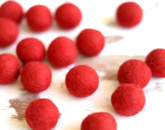 Red Felt Balls 2.5cm x20 Wool Pom Poms. Craft Supplies. Kids Decor Craft.