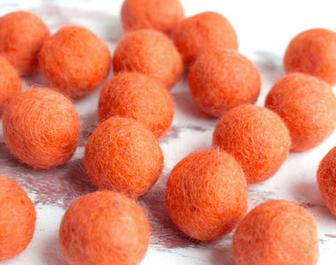 Dark Orange Felt Balls 2cm x20 Wool Pom Poms. Craft Supplies. Kids Decor Craft.
