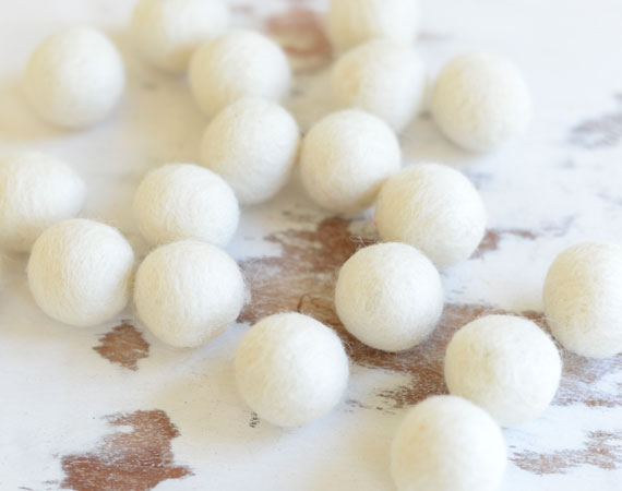 White Felt Balls 2.5cm x20 Wool Pom Poms. Craft Supplies. Kids Decor Craft.