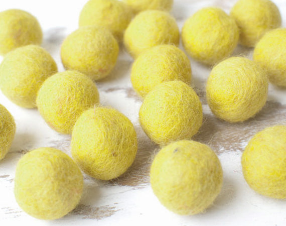 Yellow Felt Balls 2cm x20 Wool Pom Poms. Craft Supplies. Kids Decor Craft.