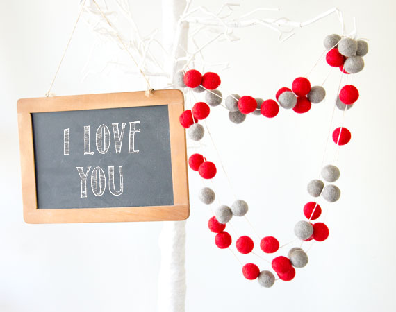 Felt Ball Garland, RED Pom Pom Garland, Christmas Tree Decorations Wall Hanging