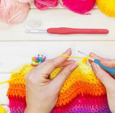 Crochet Kit & Happy Cotton Yarn Bundle - BRIGHT, Knitting Hooks Kit Set, DIY Needlework Starter Tools For Beginners