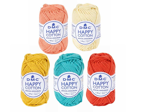 Crochet Kit & Happy Cotton Yarn Bundle - BRIGHT, Knitting Hooks Kit Set, DIY Needlework Starter Tools For Beginners