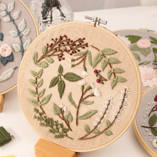 Embroidery Kit,  GREEN PLANT Floral, DIY Starter Beginner Needlework Craft Sewing Kit