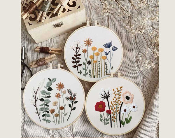 DIY Embroidery Kit, Floral Plant A, Starter Beginner Craft Sewing Kit Supply