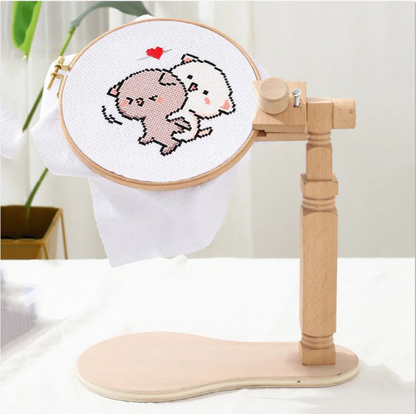 Embroidery Hoop Holder Stand, Wooden Frame, Adjustable Rotatable, Cross Stitch Wood Sewing Craft Tool Kit