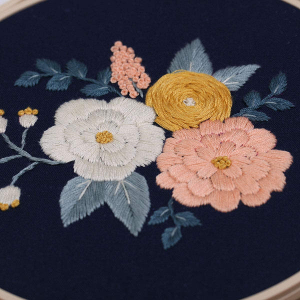 Embroidery Kit, Navy Flower Floral, Starter Beginner Craft Sewing Kit