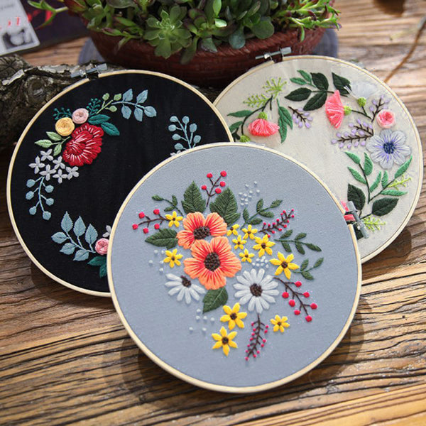 Embroidery Kit, Flower Floral Blue, DIY Craft Kit for Beginner, Starter Gift Set