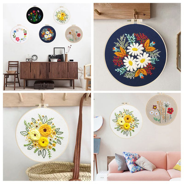 Embroidery Kit, Flower Floral Country, DIY Craft Kit for Beginner, Starter Gift Set