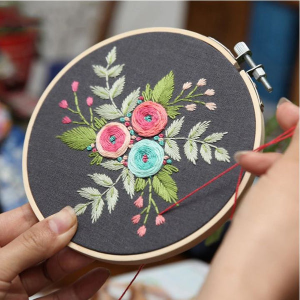 DIY Embroidery Kit, Floral Plant, Starter Beginner, Flower 1, Craft Sewing Kit Supply