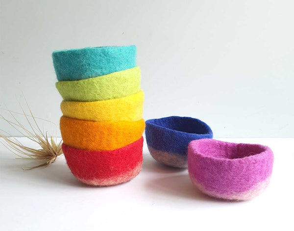 Sorting Toy Felt Bowls & Felt Balls, RAINBOW Wool, Counting, Montessori Sensory Play. Learn Colours. Educational Open Ended, Pretend Cooking