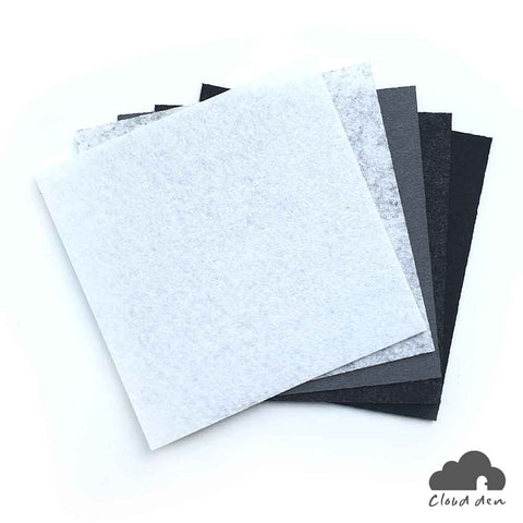DIY Felt Fabric Paper_Grey Black White 1mm 5pc Kids Art Craft Supplies 10x10cm
