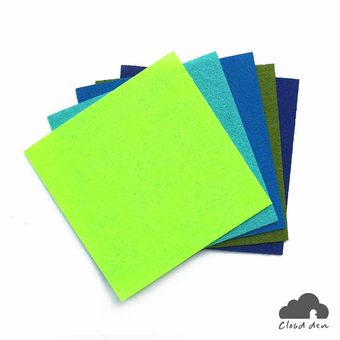 DIY Felt Fabric Paper_Green Blue Mint 1mm 5pc Kids Art Craft Supplies 10x10cm