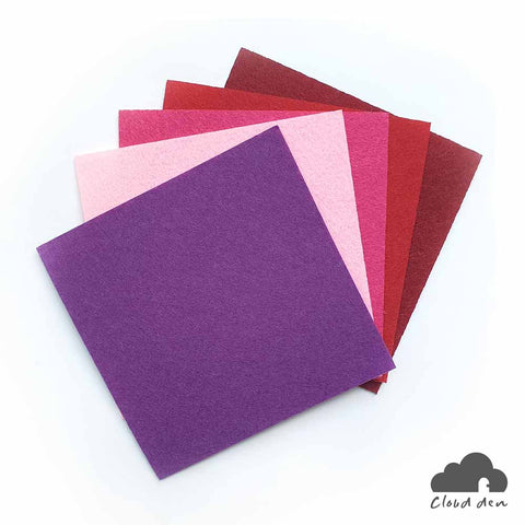 DIY Felt Fabric Paper_Pink Purple Red 1mm 5pc Kids Art Craft Supplies 10x10cm