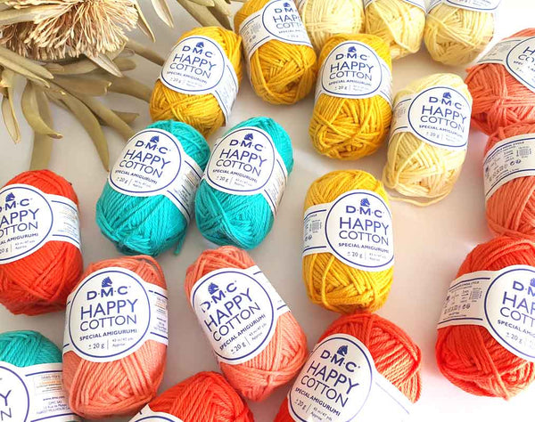 DMC Happy Cotton Yarn Bundle - BRIGHT Colours, Crochet Knitting Amigurumi Yarn