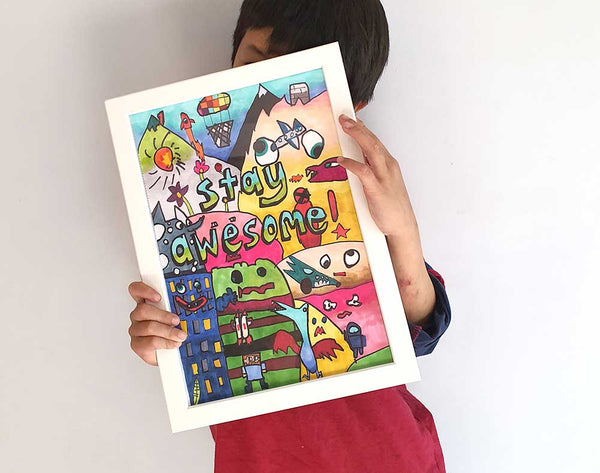 BE CREATIVE & STAY AWESOME, Jenson Art Prints Bundle, Nursery Quote Wall Art Colourful Illustrations for Kids