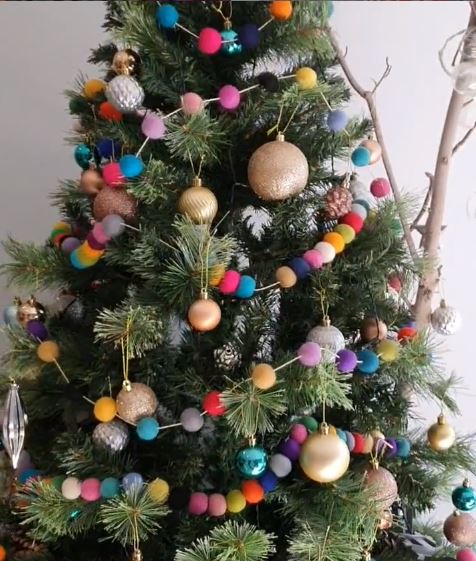 Felt Ball Garland, Colourful RAINBOW Pom Pom Garland, Christmas Tree Decorations, Nursery, Kids Wall Hanging