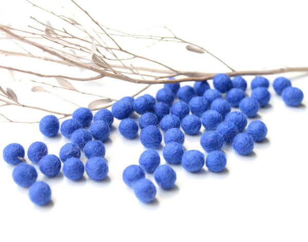 Blue Felt Balls 1cm x50 Pom Poms. DIY Craft Supplies. Wool Kids Decor, Scrapbook, Beads