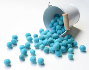 Aqua Blue Felt Balls 1cm x50 Pom Poms. DIY Craft Supplies. Wool Kids Decor, Scrapbook, Beads