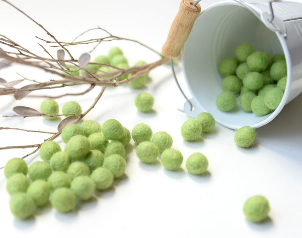 Lime Green Felt Balls 1cm x50 Pom Poms. DIY Craft Supplies. Wool Kids Decor, Scrapbook, Beads