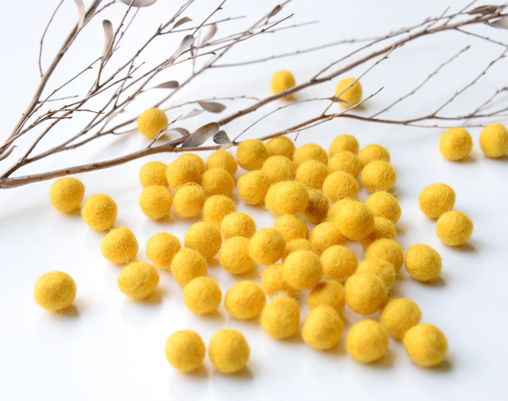 Mustard Yellow Felt Balls 1cm x50 Pom Poms. DIY Craft Supplies. Wool Kids Decor, Scrapbook, Beads