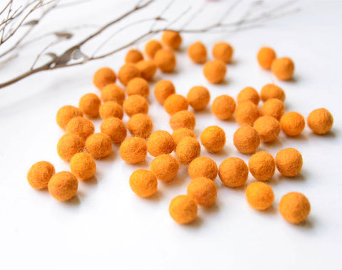 Orange Felt Balls 1cm x50 Pom Poms. DIY Craft Supplies. Wool Kids Decor, Scrapbook, Beads