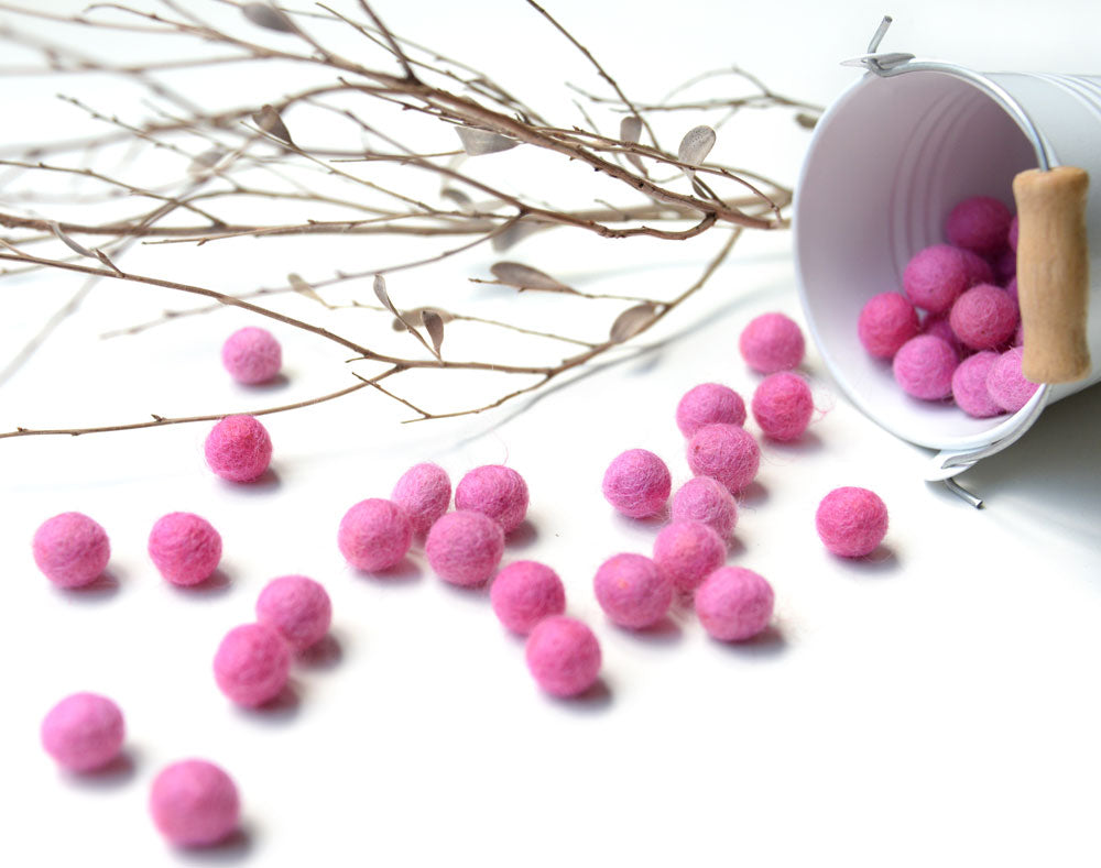 Medium Pink Felt Balls 1cm x50 Pom Poms. DIY Craft Supplies. Wool Kids Decor, Scrapbook, Beads