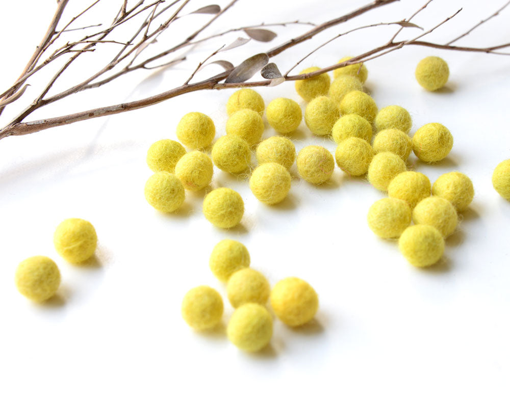 Yellow Felt Balls 1cm x50 Pom Poms. DIY Craft Supplies. Wool Kids Decor, Scrapbook, Beads